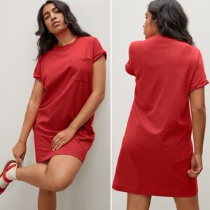 EVERLANE The Organic Cotton Weekend Tee Dress Red Mini Pocket Short Sleeve NEW